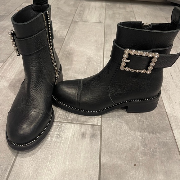 Zadig & Voltaire Leather Crystal Embellishment Moto Boots  size 6 - Picture 3 of 11